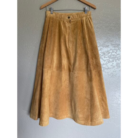 1980s Hunt Club Cognac Long Suede Leather / Suede Boho Skirt - Picture 4 of 9